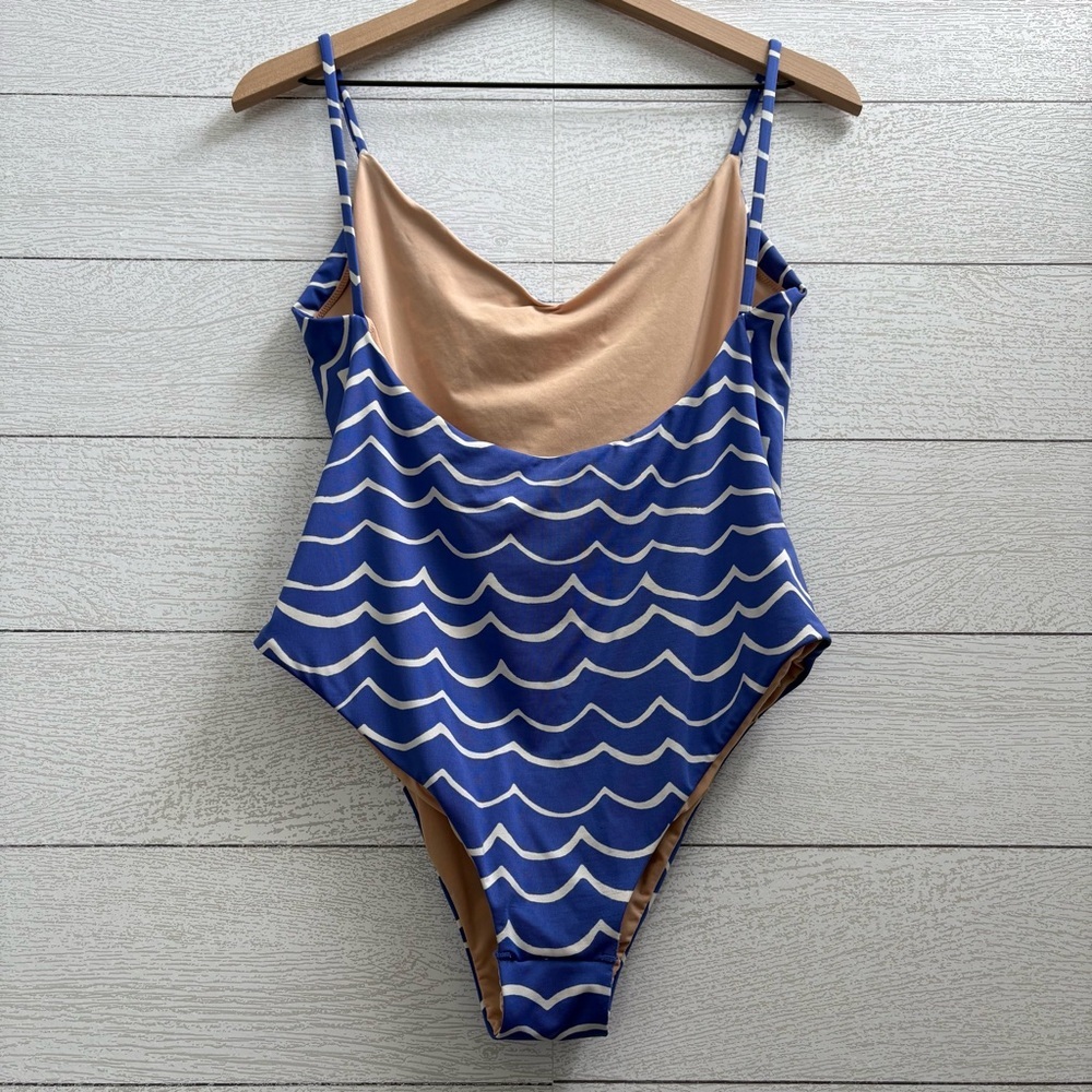 J. Crew Playa Wave Laguna Ruched One-Piece Swimsuit, in Blue & White, Size XL - Picture 10 of 12